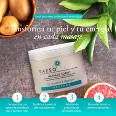 Kaeso Massage Sorbet Cream texture close-up shows smooth, luxurious consistency.