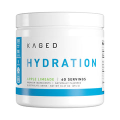 Kaged HydraCharge Apple Limeade tub showing electrolytes for workout hydration and endurance