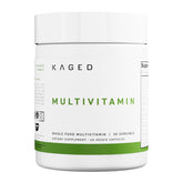 Kaged Multivitamin bottle front with unflavored plant-based capsules for daily nutrient coverage.