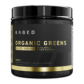 Kaged Organic Greens Elite berry powder tub for daily nutrition boost.
