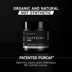 Kaged PurCaf bottle back label shows organic caffeine and transparency.