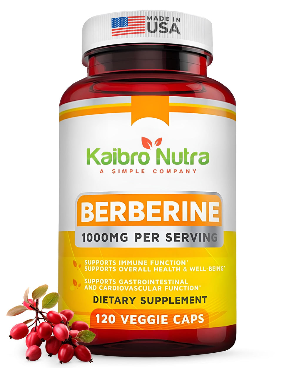 Kaibro Nutra Berberine bottle with capsules ready for daily wellness.