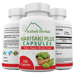 Kailash Herbals Haritaki capsules bottle supports digestion and detox.