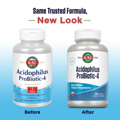 KAL Acidophilus ProBiotic-4 capsules beside the bottle for convenient daily use