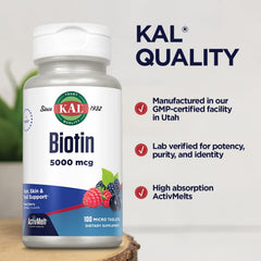 Tablets poured from Kal bottle for easy daily intake.