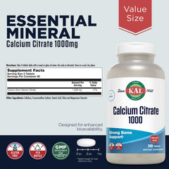 KAL Calcium Citrate 1000mg tablets close-up shows easy-to-swallow form.