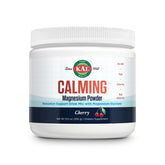 KAL Calming Magnesium Powder cherry bottle showing flavors and relaxation use