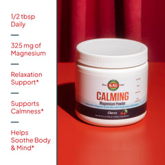 KAL Calming Magnesium Powder cherry label closeup vegan gluten-free soy-free