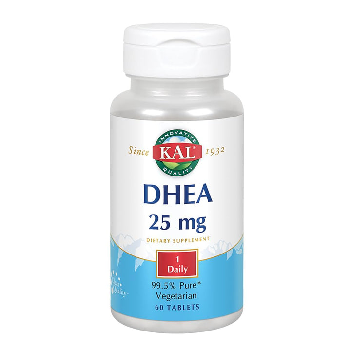 KAL DHEA vegetarian tablets front view, highlighting purity and vegetarian suitability