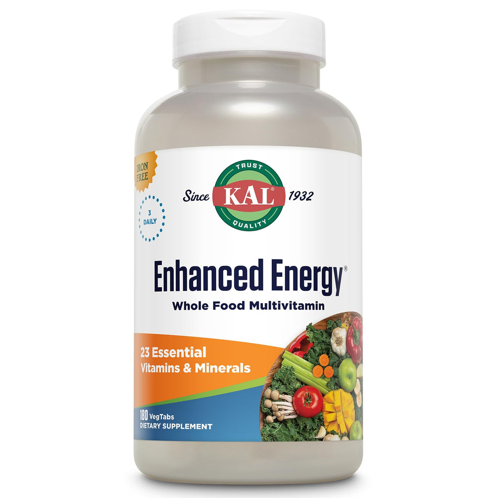 KAL Enhanced Energy Multivitamin bottle front showing real-food ingredients for daily vitality