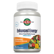 KAL Enhanced Energy Tablets bottle front highlights compact energy support for daily routines.