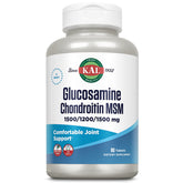 KAL glucosamine chondroitin msm bottle close-up promotes joint comfort.