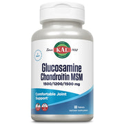 KAL Glucosamine Chondroitin MSM bottle packaging promotes joint support and mobility.