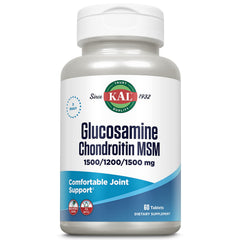KAL Glucosamine Chondroitin MSM bottle packaging promotes joint support and mobility.