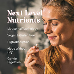 KAL Liposomal Multivitamin capsules being poured illustrate easy daily supplementation.