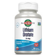 KAL Lithium Orotate 5mg bottle front with vegan capsules for daily wellness