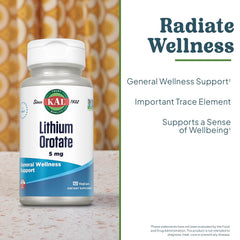 Detail of the KAL lithium orotate label showing organic rice bran base.