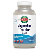 KAL Magnesium Taurate 400mg bottle front, vegan supplement for daily nerve and muscle support.