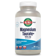 KAL Magnesium Taurate 400mg bottle front, vegan supplement for daily nerve and muscle support.