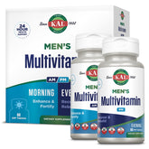 KAL Men's Multivitamin AM-PM bottle front showing dual formulas for morning and evening support.