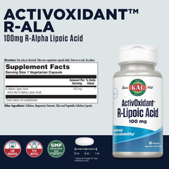 KAL R-Lipoic Acid capsules close-up showing vegetarian formula for easy intake