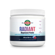 Kal Radiant Magnesium Powder tub with mixed berry formula highlighting skin elasticity benefits