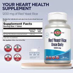 KAL Red Yeast Rice bottle close-up showing label and capsules.