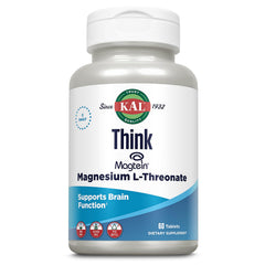 KAL Think Magnesium L-Threonate bottle closeup highlights brain health potential.