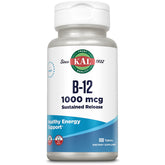 KAL Vitamin B12 1000mcg sustained-release bottle for long-lasting energy support.