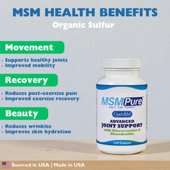 Close-up of MSMPure tablets showing a smooth, easy-to-swallow coating.