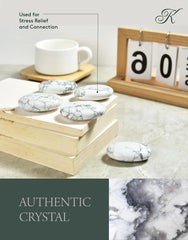 KALIFANO Howlite palm stone held during calming ritual.