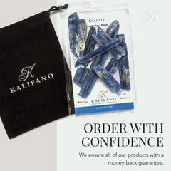 KALIFANO kyanite crystals in a meditation scene promoting inner peace.