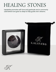 KALIFANO Lepidolite palm stone in sleep ritual setting promoting dream guidance