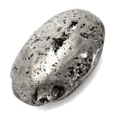 KALIFANO pyrite palm stone close-up showing brilliant luster and energy vibes.
