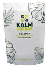KALM Loa Waka kava powder in a resealable bag for quick, mess-free relaxation anytime.