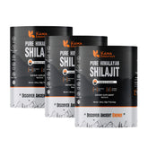 Kama Essentials golden Shilajit resin jar with amber color for daily vitality.