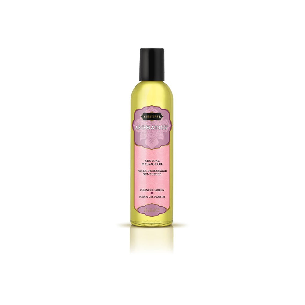 KAMA SUTRA Pleasure Garden massage oil bottle ready for a relaxing, romantic massage.