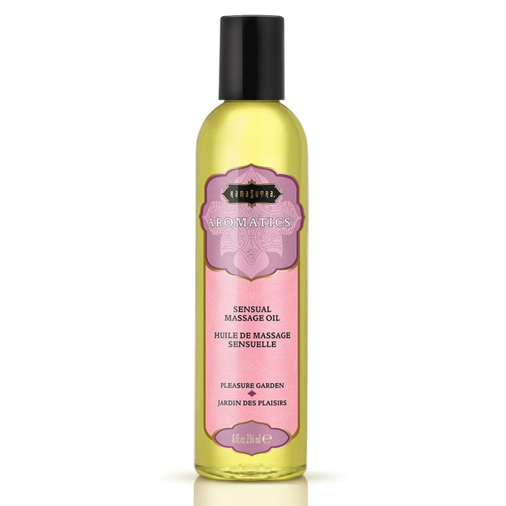 KAMA SUTRA Pleasure Garden oil bottle closeup for calming at-home massages