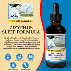 Kan Herbs Zizyphus Sleep Formula label closeup highlights traditional blend and trust.