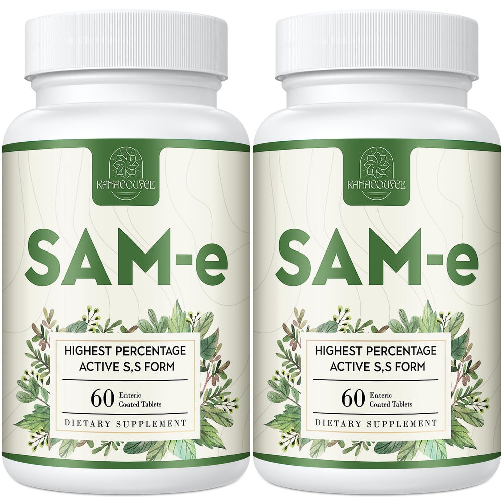 Kanacoufce SAM-e 1100mg tablets in a bottle for mood and joint support.