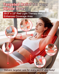 Kaoudt red light therapy mat close-up highlights 330 LEDs for targeted exposure.