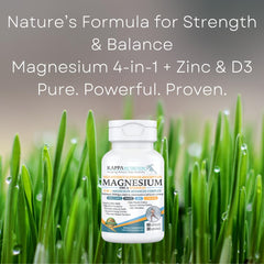 Kappa Nutrition Magnesium 4-in-1 ingredients panel noting zinc and vitamin D3 for immune and bone support