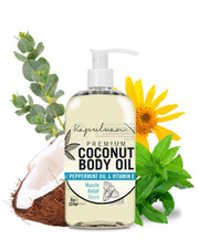 Kapuluan Massage Body Oil bottle pours arnica for soothing massage.