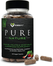 KaraMD Pure Nature bottle front featuring greens powder for daily energy