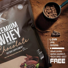 KARDAGAR Premium Whey Protein Chocolate label emphasizes ingredients and protein per serving