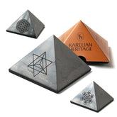 Karelian Heritage shungite pyramid with Merkaba engraving for protective energy.