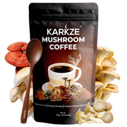 KARKZE Instant Mushroom Coffee served hot in a mug for smooth focus and energy