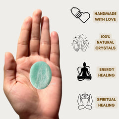 Karma Gems Amazonite stone in use during breathing exercise.