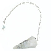 Karma Gems Rainbow Moonstone pendulum with sterling chain supports balanced energy work