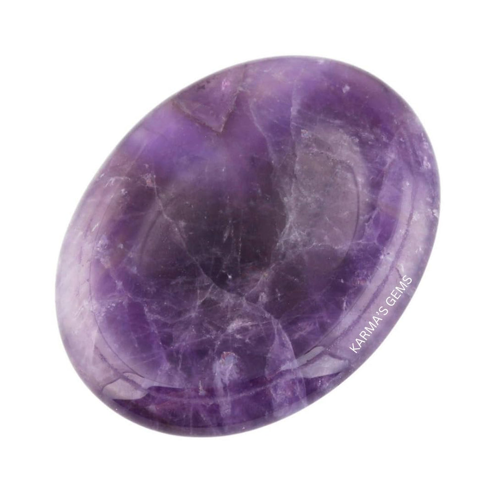 Karma Gems Amethyst worry stone held for calm and focus during meditation